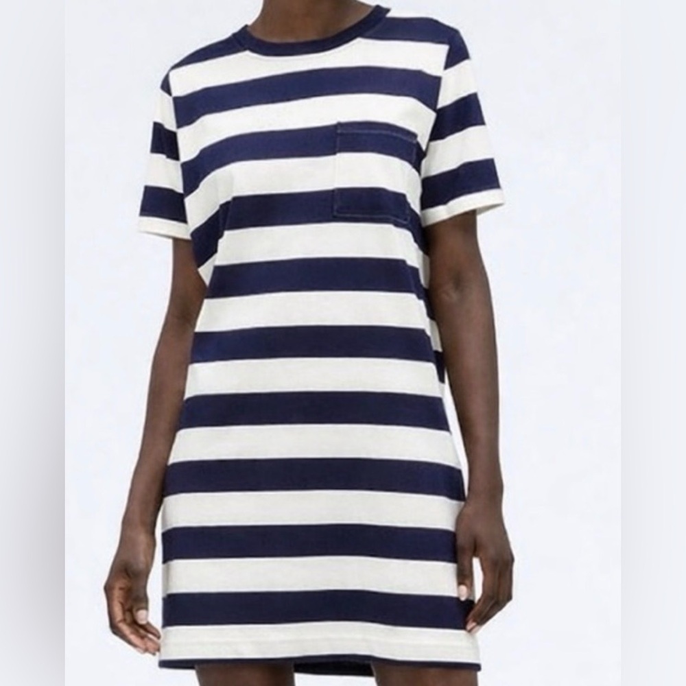 Everlane navy/ white striped rugby tee shirt dress size S